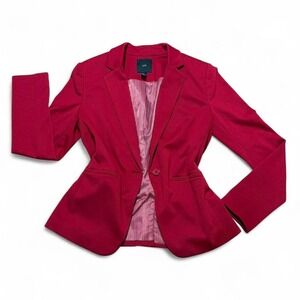 Forever 21 Red long sleeve button up blazer with stripe lining shoulder pads